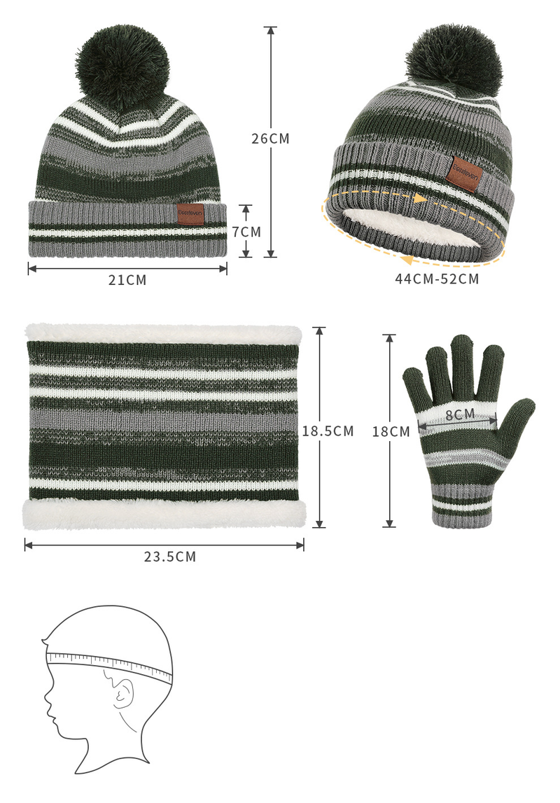Kid's Fashion children's gloves keep warm in autumn and winter wool hat with velvet lining children's scarf gloves hat three piece set_voghion.com