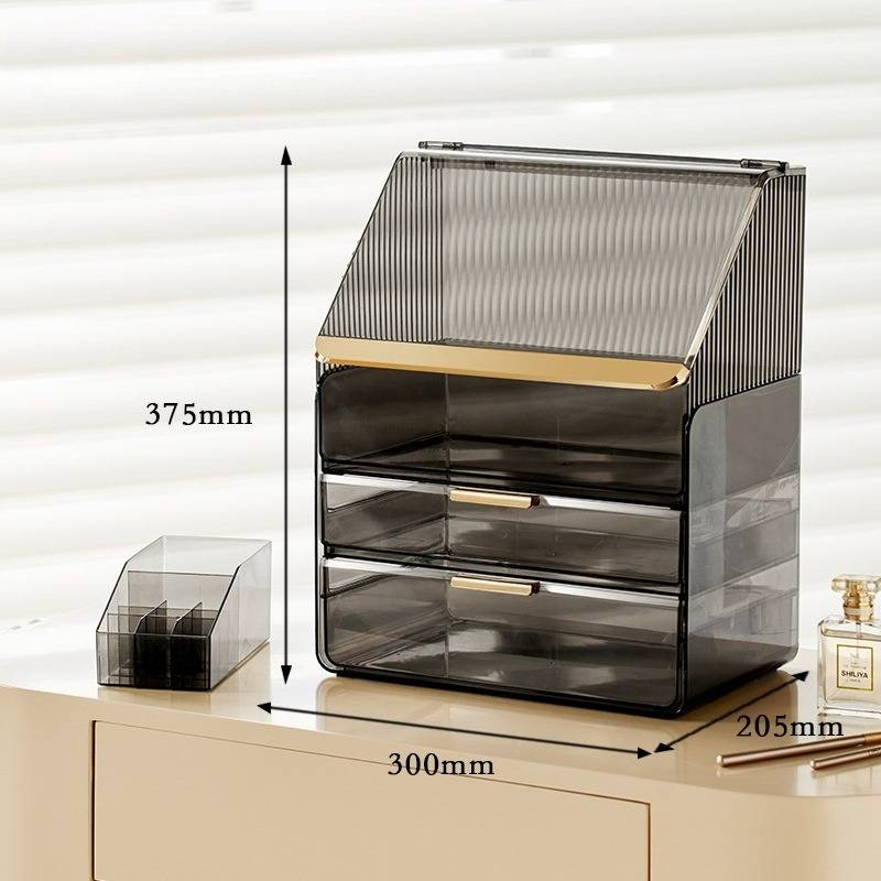 Organizador familiar de escritorio para cosméticos, productos para el cuidado de la piel, soporte para lápices labiales, ligero, de lujo, transparente, a prueba de polvo, caja de maquillaje._voghion.com