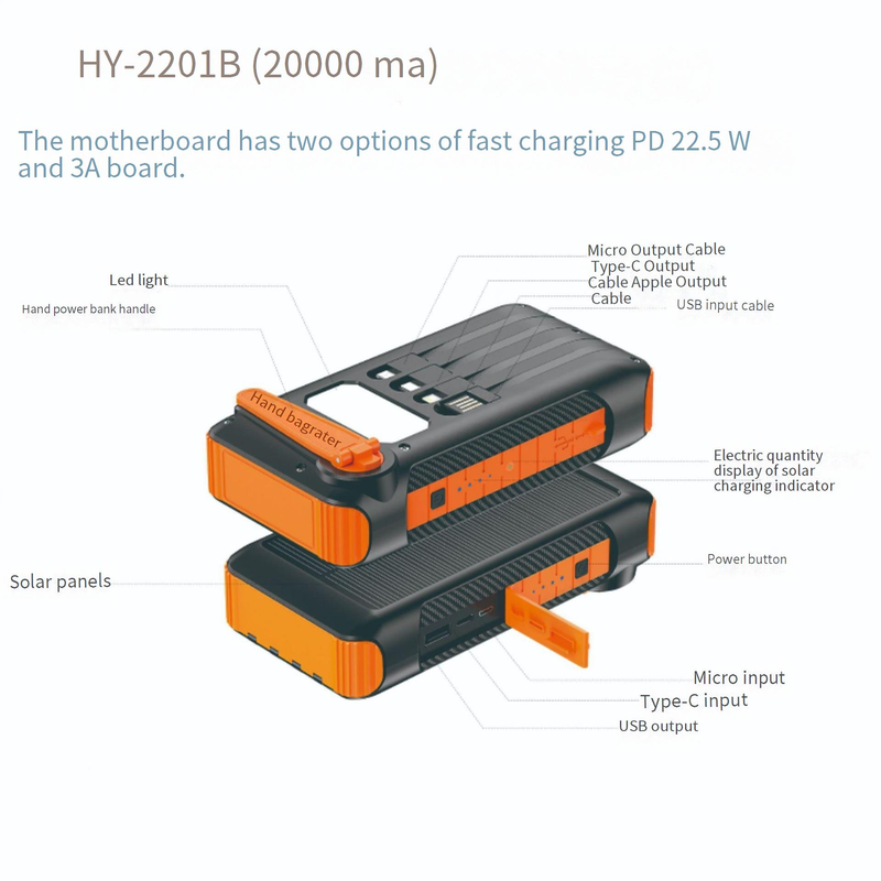 Power Bank Fast Charging 20000 MAh Solar Charger Hand Crank Power Mobile Power Large Capacity Outdoor Power OEM_voghion.com