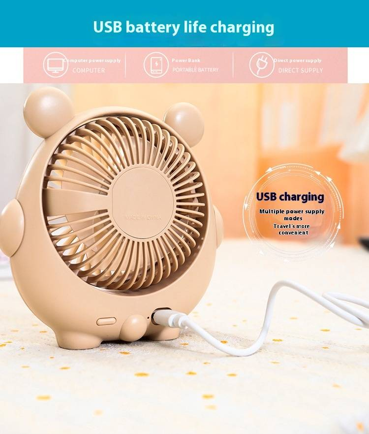 Mini ventilatore a forma di cane carino - Ventilatore da tavolo e portatile a 3 velocità ricaricabile tramite USB per camera da letto/ufficio_voghion.com