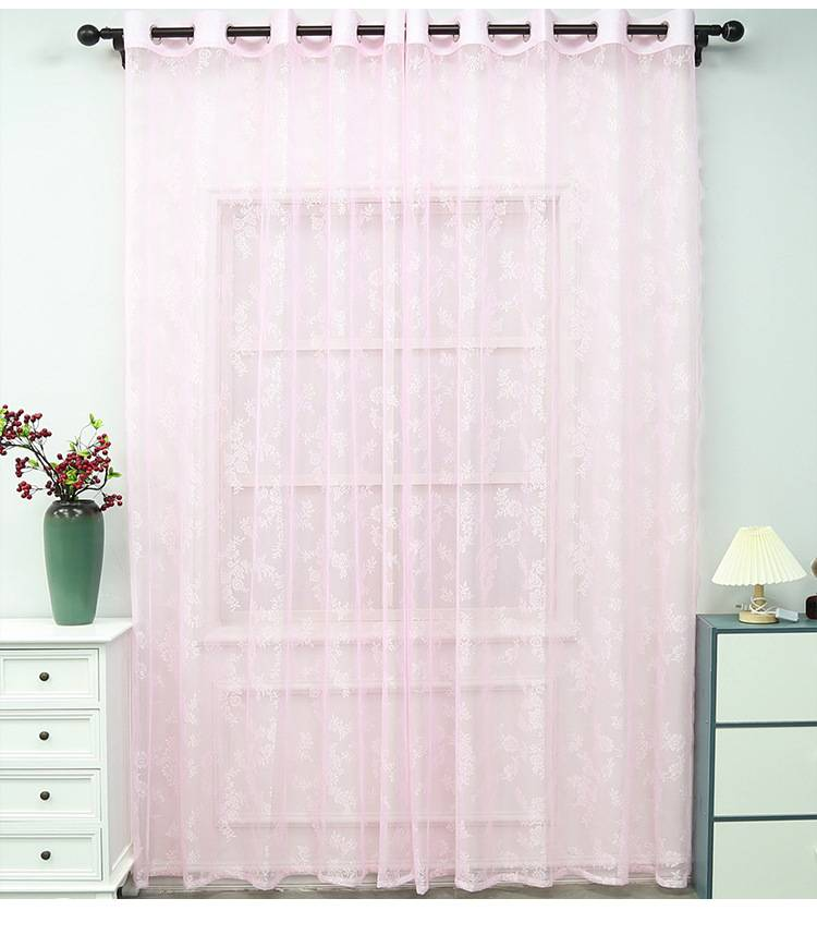 Wave Lace Sheer Curtains 80% Polyester - White/Pink Voile Drapes For Living Room Bathroom Light Filtering Privacy, Rod Pocket Ready To Hang_voghion.com