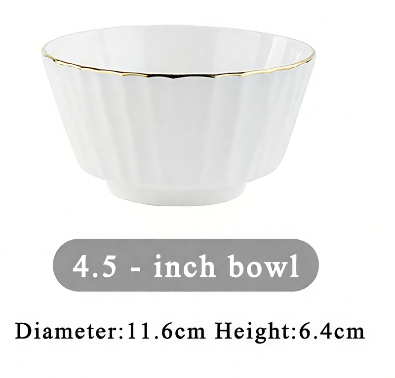 Keramik-Geschirr für zu Hause, 11,4 cm, 6-teiliges Set, stilvolle nordisch inspirierte Schalen mit Goldrand, hochwertiger Ins-Stil, perfekt für Reissuppe, Neuankömmling_voghion.com