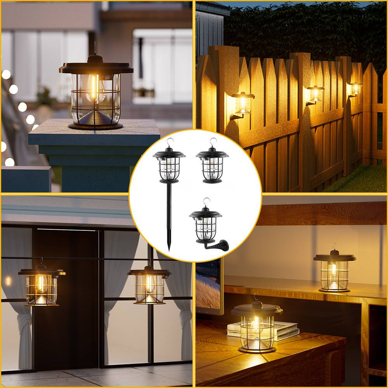 Solar Camping Lantern Outdoor Garden Light With Tungsten Filament LED, Waterproof, Portable & Wall-Mounted, 6-12H Illumination_voghion.com