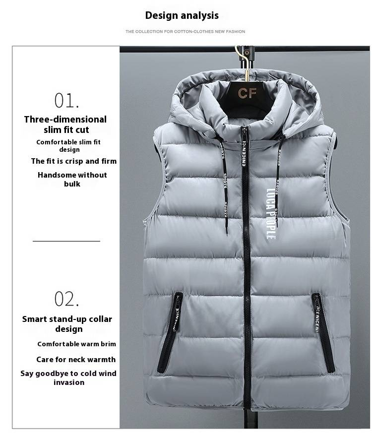 Men's Winter Hooded Padded Vest - Lightweight Quilted Jacket For Work & Casual Wear, Custom Logo Printing (Black, Grey, Red, Navy Blue)_voghion.com
