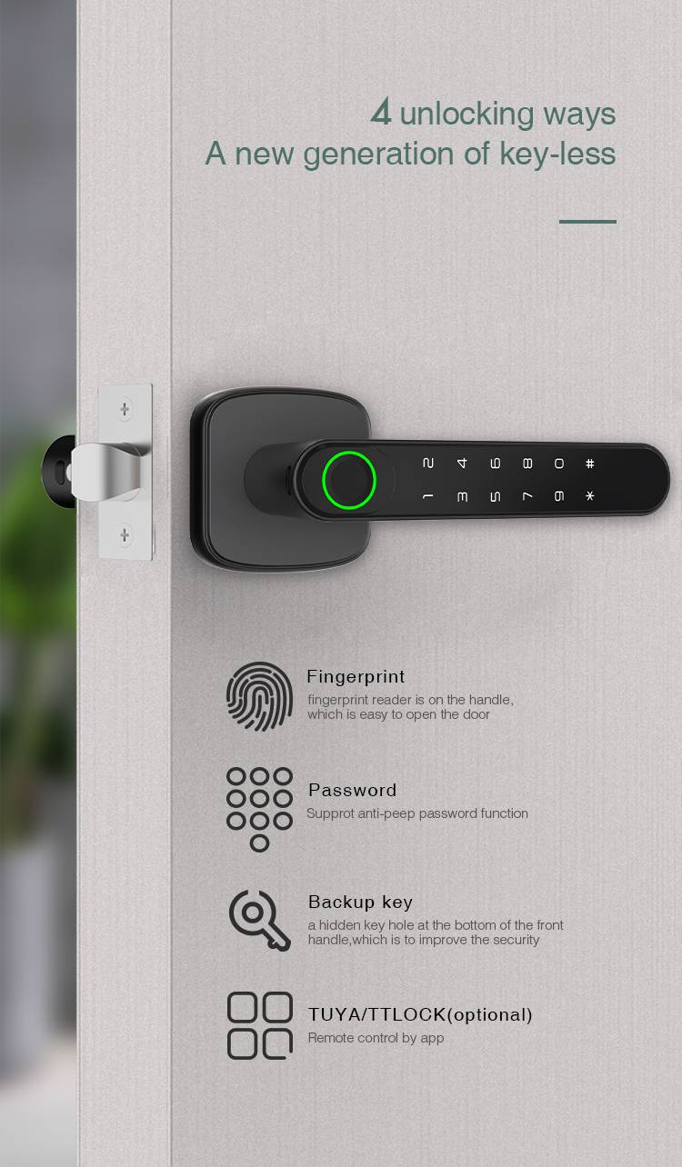 Maçaneta biométrica inteligente Tuya com impressão digital K1 Plus_voghion.com