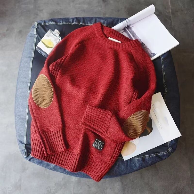 Oversized Retro Knit Sweater For Men - Straight Cut Pullover With Crewneck, Machine Washable Polyester Blend For Casual Wear_voghion.com