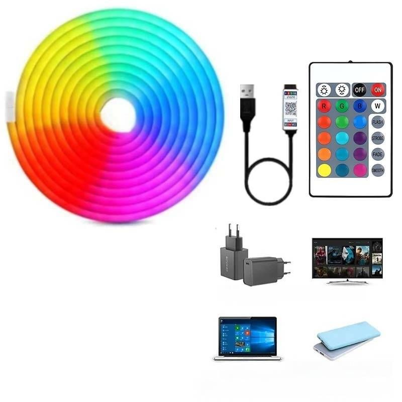 5V RGB LED Neon Strip Light With Bluetooth & IR Remote, Waterproof Flexible Decorative Ambient Lighting For Indoor Use_voghion.com