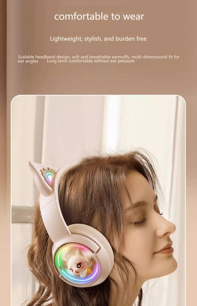 B5 Wireless Cat Ear Headphones – Bluetooth 5.3, RGB Lighting, Noise Isolation, Lightweight Gaming Headset For PC/Phone (Pink/White/Gradient)_voghion.com