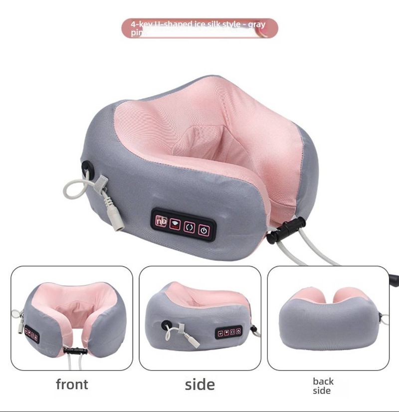 Masajeador de cuello con calor y vibración, 3 velocidades de amasamiento, recargable por USB, portátil para oficina, coche y viajes (gris, azul y rosa, certificado CE)_voghion.com