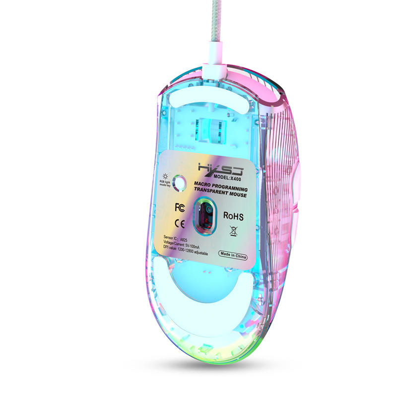 X New Arrival Wired Transparent Game Mou RGB-ljuseffekt USB-gränssnittshastighet DPI-nyckel Custom ro Pro P_voghion.com