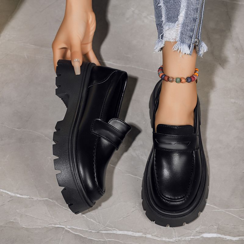 Damenschuhe mit Strasssteinen, dicker Sohle und dickem Absatz, einzelne Schuhe mit Strasssteinen, niedrigem Oberteil, bequem, Lazy One Step Loafers_voghion.com