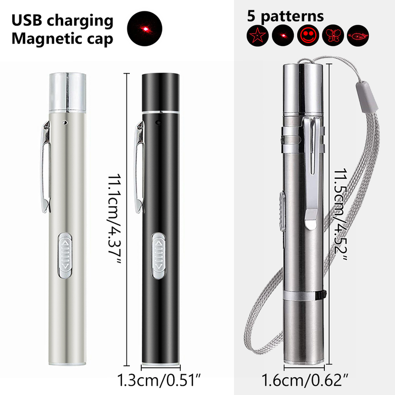 1mW USB Rechargeable 3 In 1 Laser Pointer Cat Dog Toy Red Laser Pointer Pen + UV Light + White Flashlight Stainless Steel_voghion.com