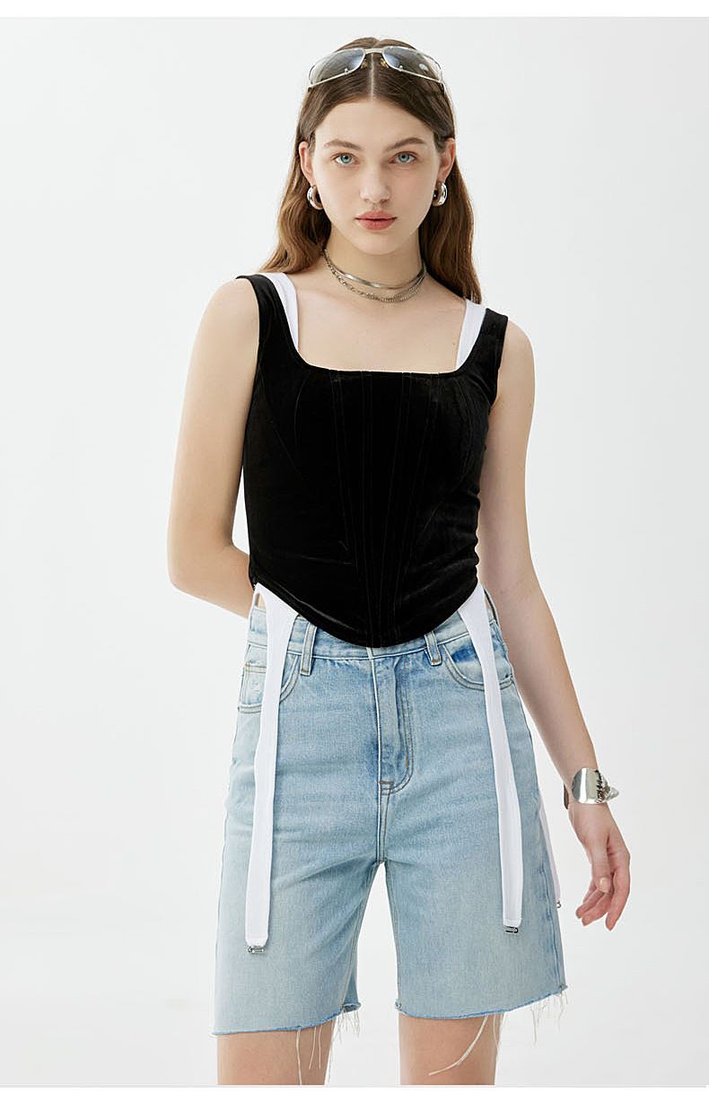 Vêtements pour femmes Jeans à bords bruts haut de gamme Pantalons de cyclisme à quatre points pour femmes Shorts en denim amples et droits_voghion.com