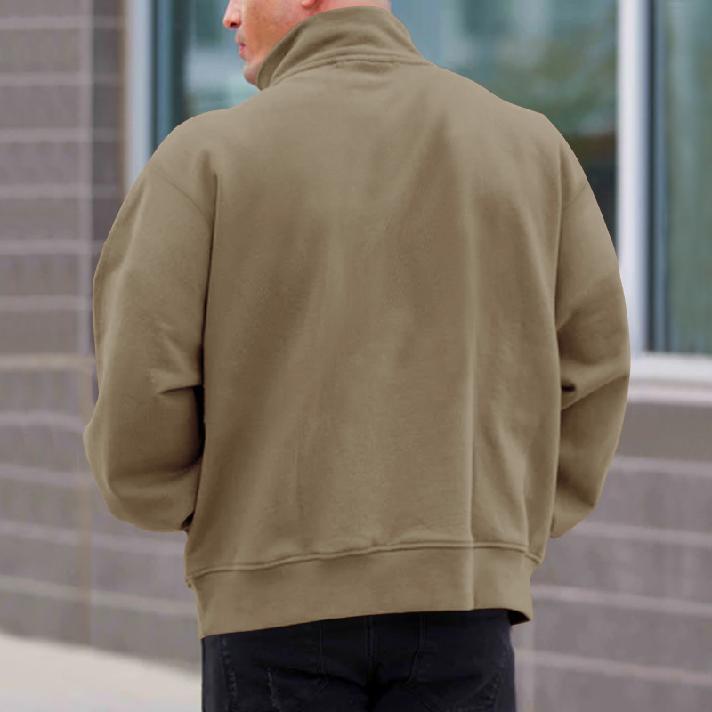 Herrenbekleidung Casual Plus Fleece Einfarbig Langarm Half-Zip Stehkragen Hoodie_voghion.com