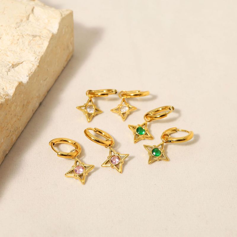 Mesh Red Dia Studded Mangxing Titanium Steel Earrings With Premium Gold Plating, Minimalist Temperament_voghion.com