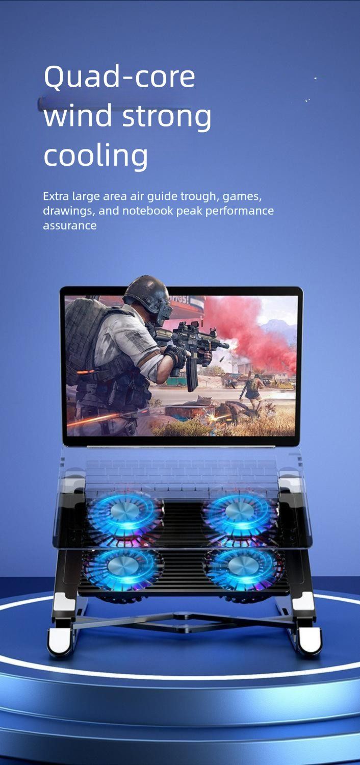 Yeni Taşınabilir Sessiz Alüminyum Alaşımlı Dizüstü Bilgisayar Soğutucu Yükseltilebilir Katlanır Stand RGB Renkli Işık Tabanı_voghion.com