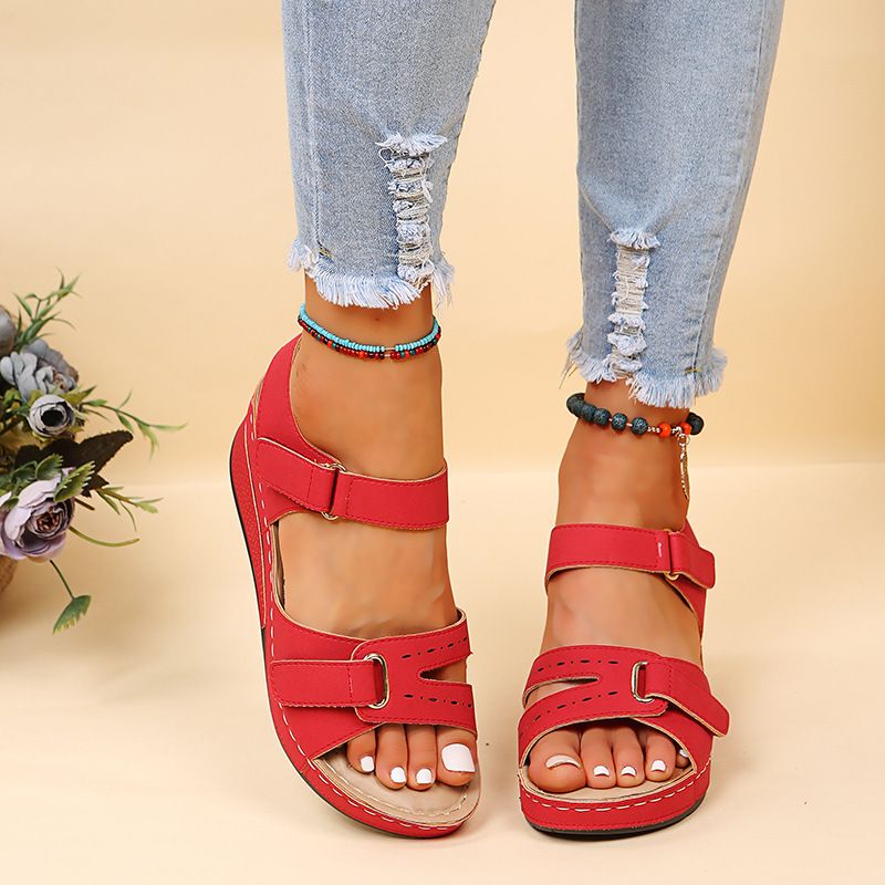 Nuovi sandali stile romano con bocca di pesce grandi casual 2024 Capispalla da donna in velcro Shake Line Shoes_voghion.com