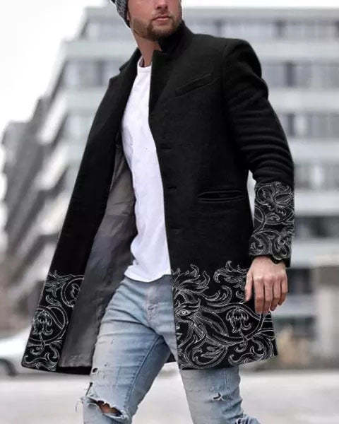 Spring New Men's Youth Woolen Standing Collar, Medium Length Pocket Casual Men's Coat_voghion.com
