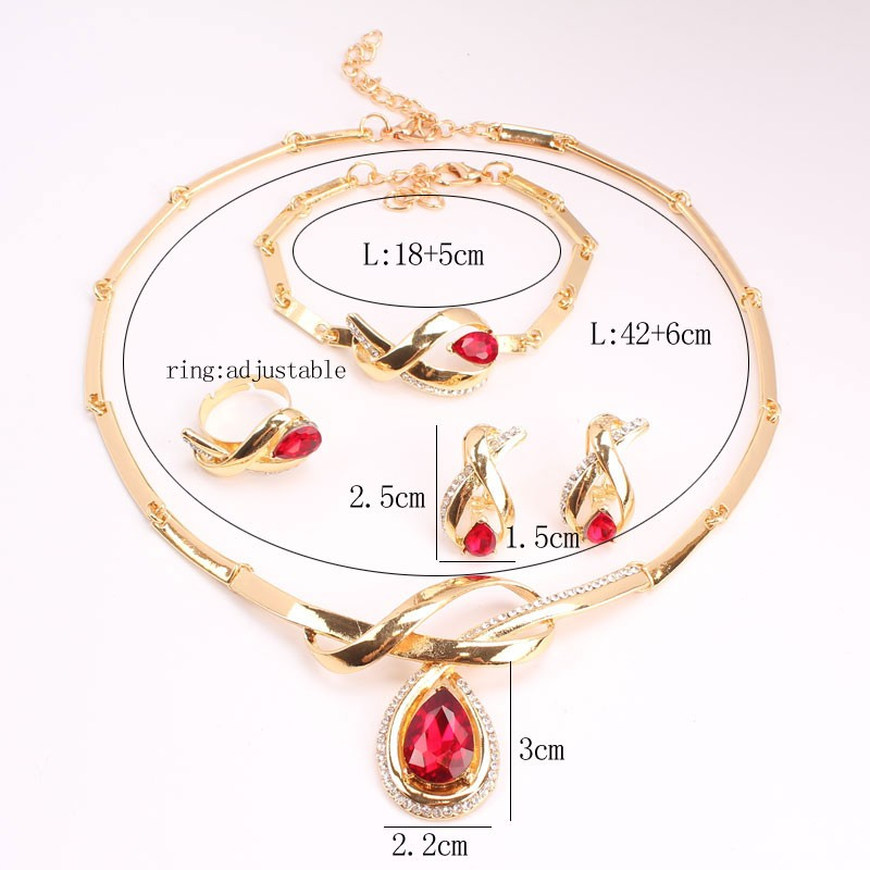 Set di gioielli da donna con perline africane color oro e cristallo austriaco, collana nuziale, braccialetto, orecchini e anelli_voghion.com