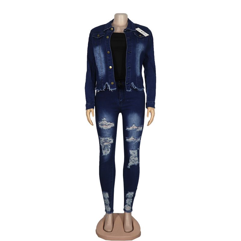 Conjunto de Jeans Stretch Desgastado – Look Casual Feminino (M-XXL) | Lavagem Vintage e Detalhes Rasgados_voghion.com