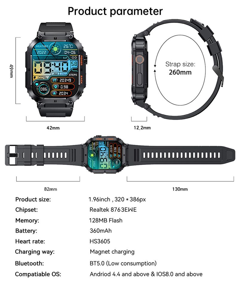 K57PRO Smart Watch With Bluetooth Calling, Health Monitoring (Blood Pressure/Oxygen), IP68 Waterproof, 1.4" HD Touch Screen_voghion.com