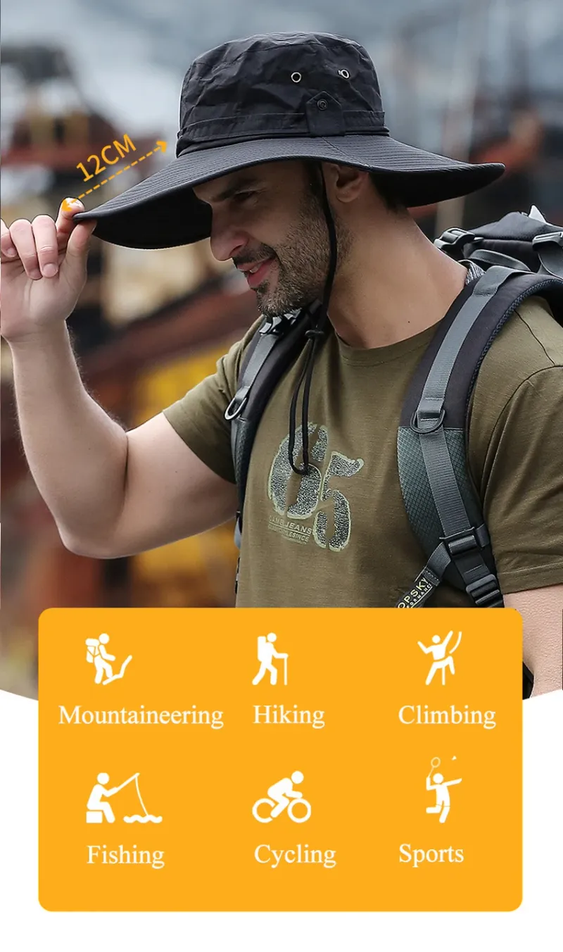 Mote 2024 Ny Mote Sommer Bøttehatt Cowboy Herre Utendørs Fiske Fotturer Strandhatter Mesh Pustende Anti UV Solhatt Stor_voghion.com