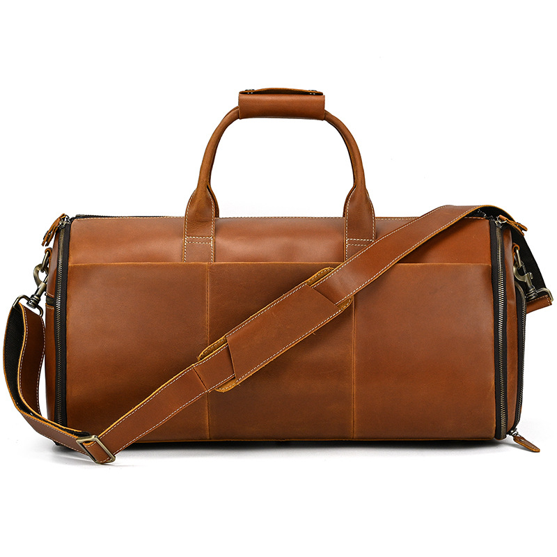 Crazy Horse leren reiskoffer multifunctionele opvouwbare set opbergtas voor natte en droge sporttassen_voghion.com