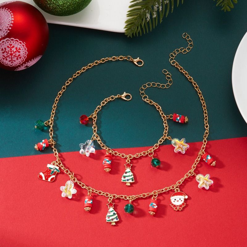 Set di collane natalizie a strati per donna, collane con ciondolo a forma di albero di Natale e fiocco di neve color oro, gioielli per le feste come regali per le feste di Natale._voghion.com