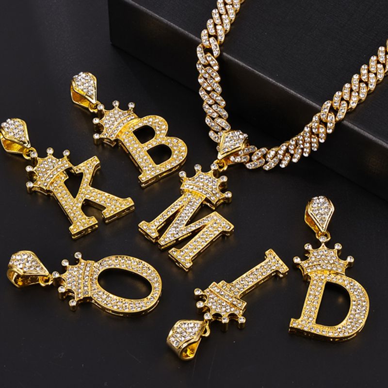 Collana con lettera a forma di corona popolare in oro e argento per uomo e donna hip hop, con diamanti pieni, collana con lettera a forma di fiore, lotto di gioielli_voghion.com