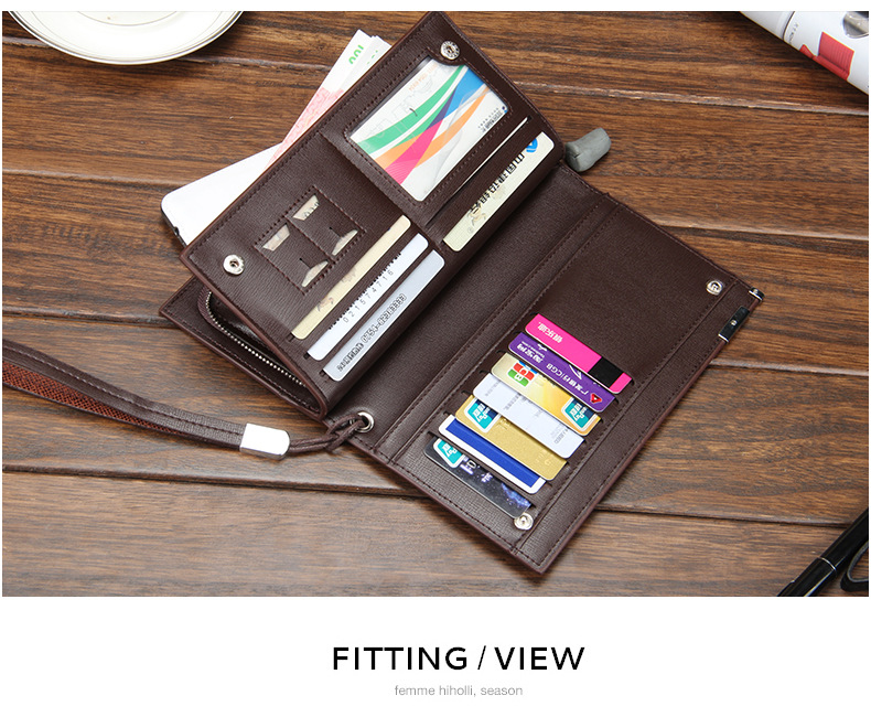 Europe and the United States business trend men's solid color multi-function long section zipper clutch bag card bag wallet_voghion.com