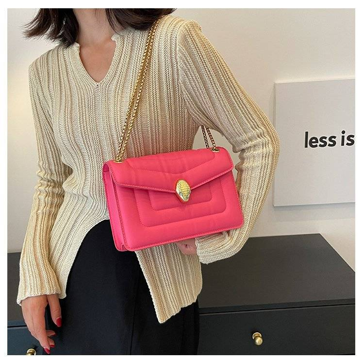 Fashion Snakehead Women's Bag PU Leather Chain Slanting Small Square Bag Women Soft Leather Linger Retro Shoulder Bag For Women_voghion.com