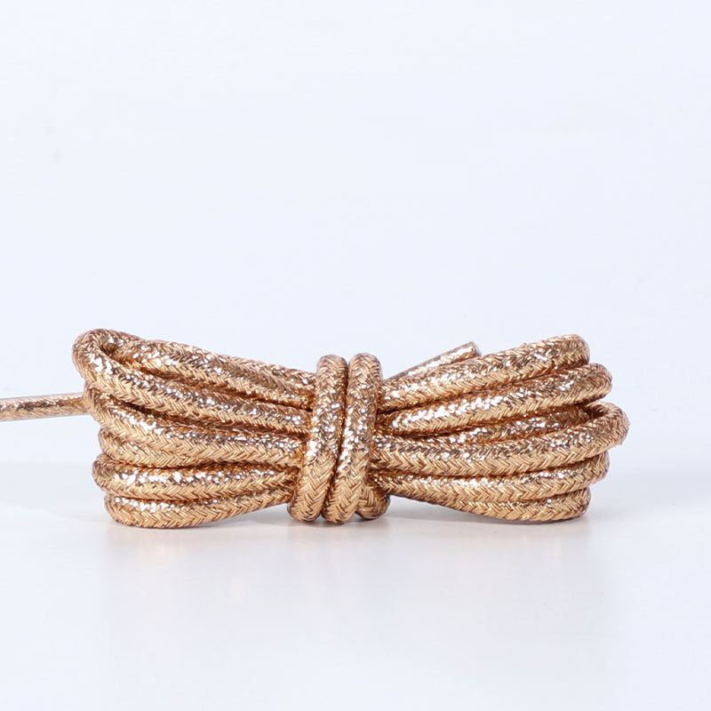 Accessori per scarpe lacci rotondi dorati, scarpe bianche personalizzate da uomo e da donna in oro rosa lucido, scarpe sportive_voghion.com