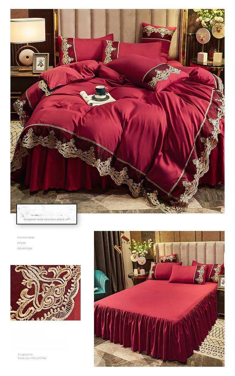 Set di quattro pezzi con gonna da letto in pizzo spazzolato Mona Light Luxury Collection Art Skin Friendly_voghion.com