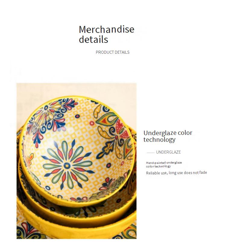 Bohemian Underglaze Ceramic Dinnerware Set - Hand-Painted Bowls & Plates For Rice Noodles & Fish Serving_voghion.com