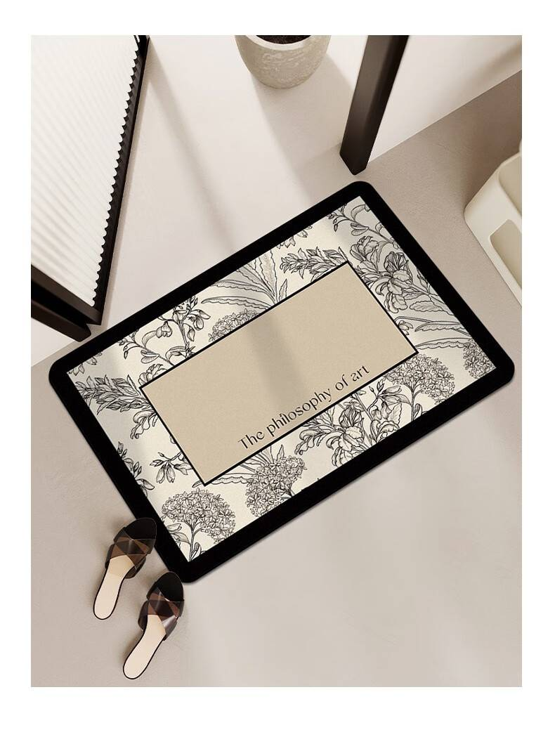 Tappetino da bagno vintage antiscivolo – Tappetino in diatomite ad asciugatura rapida per bagno, doccia, WC – Lavabile e super assorbente – Motivo floreale_voghion.com