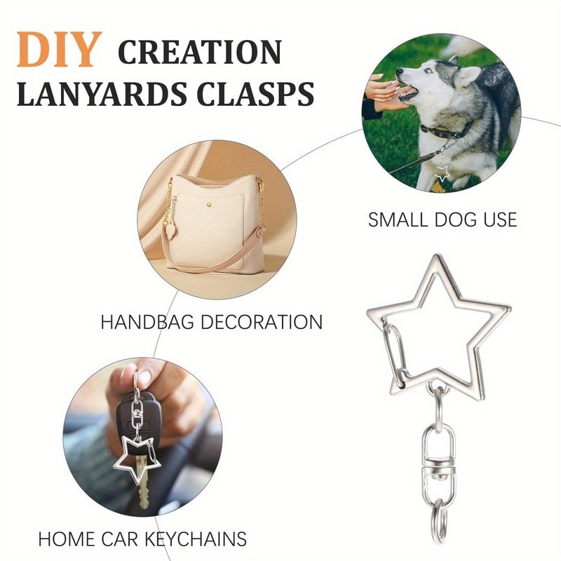 100 Pcs Star Shaped Spring Snap Keychain Clip, Metal Swivel Clasp Snap Hook Key Ring With Chain Hanging Buckle & Open Jump Ring Star Keychain Clasp_voghion.com