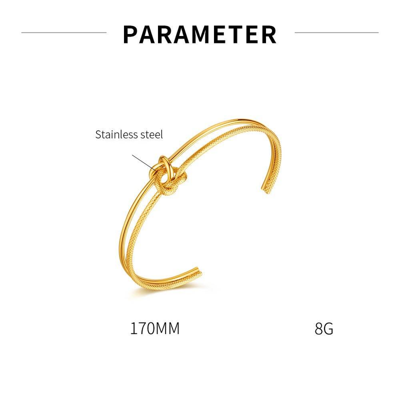 Women's Jewelry Minimalist Double Knot Stainless Steel C-Shaped Open Bangle Bracelet For Everyday Wear Double Ring Knot Buckle C Shaped Open Bracelet_voghion.com