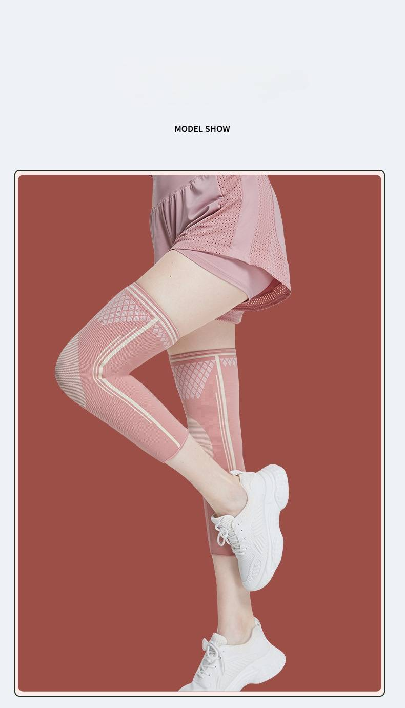 Guaine di supporto per il ginocchio da donna - Guaine di compressione extra lunghe per le gambe per corsa, basket, salto con la corda e danza - Traspiranti e antiscivolo (rosa)_voghion.com