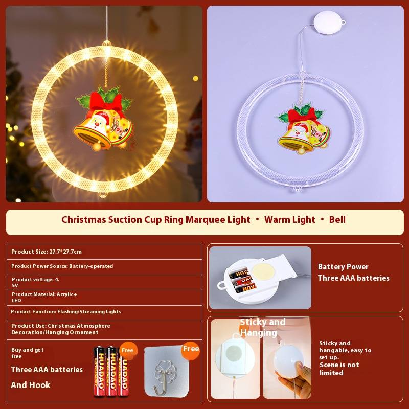 Guirnalda de luces LED navideñas con efectos intermitentes: luces decorativas para colgar en ventanas (blanco cálido, 4,5 V)_voghion.com