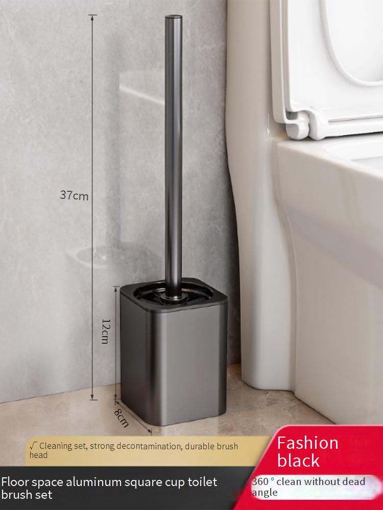Brosse de toilette avec tête amovible, manche en aluminium et poils en nylon, fixation murale sans perçage pour un nettoyage facile_voghion.com