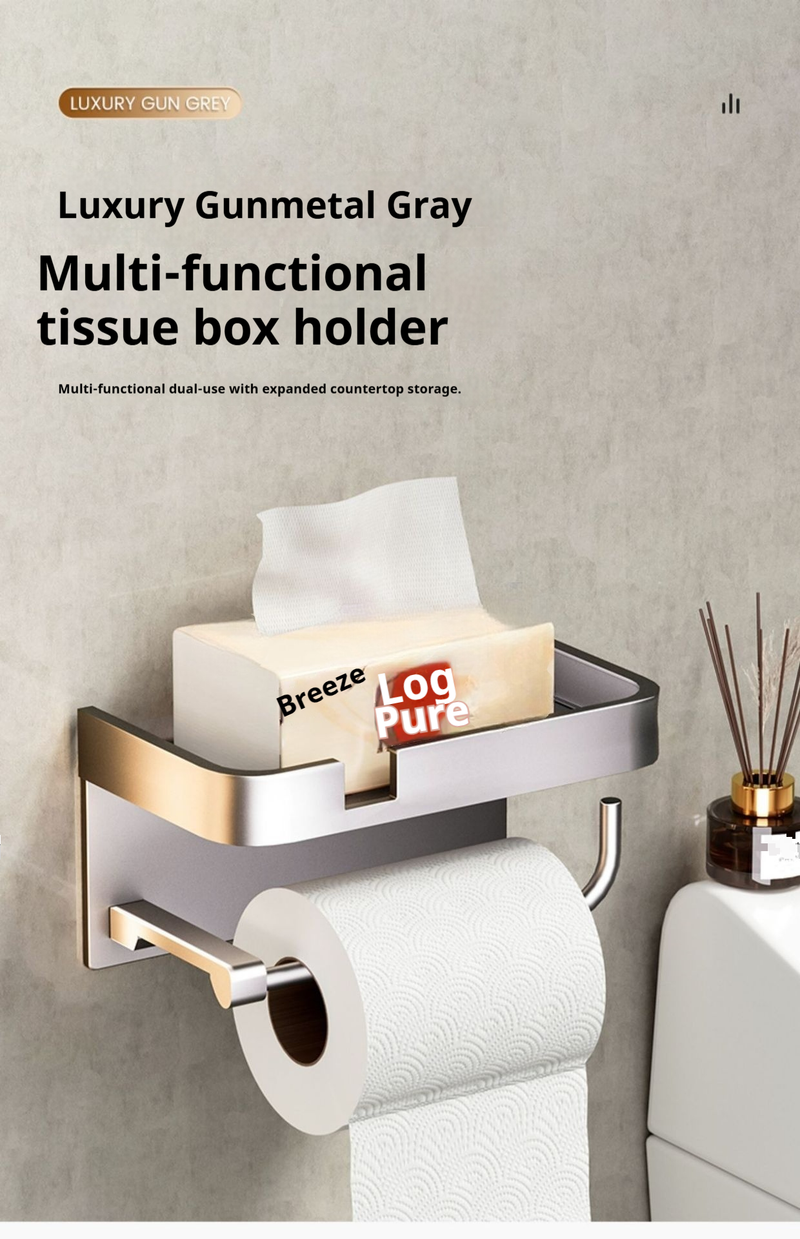 Portarrollos de papel higiénico de doble capa con soporte para teléfono, organizador de papel higiénico de pared, moderno dispensador de papel de aluminio_voghion.com