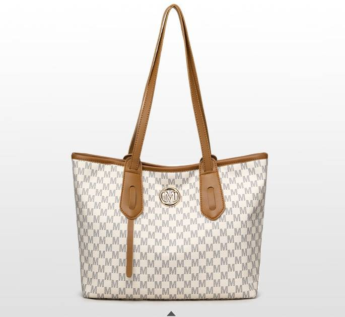 Vintage-Inspired Large Capacity Tote Bag For Women - Stylish PU Shoulder Bag With Print Design, Spacious & Versatile For Daily Use_voghion.com
