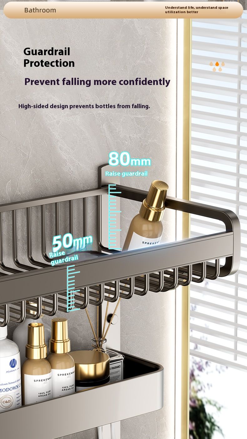Space Aluminum Bathroom Towel Rack – No Drill Wall Mount With Shelf, Rustproof & Waterproof Organizer For Shower, Toilet, And Laundry Room_voghion.com