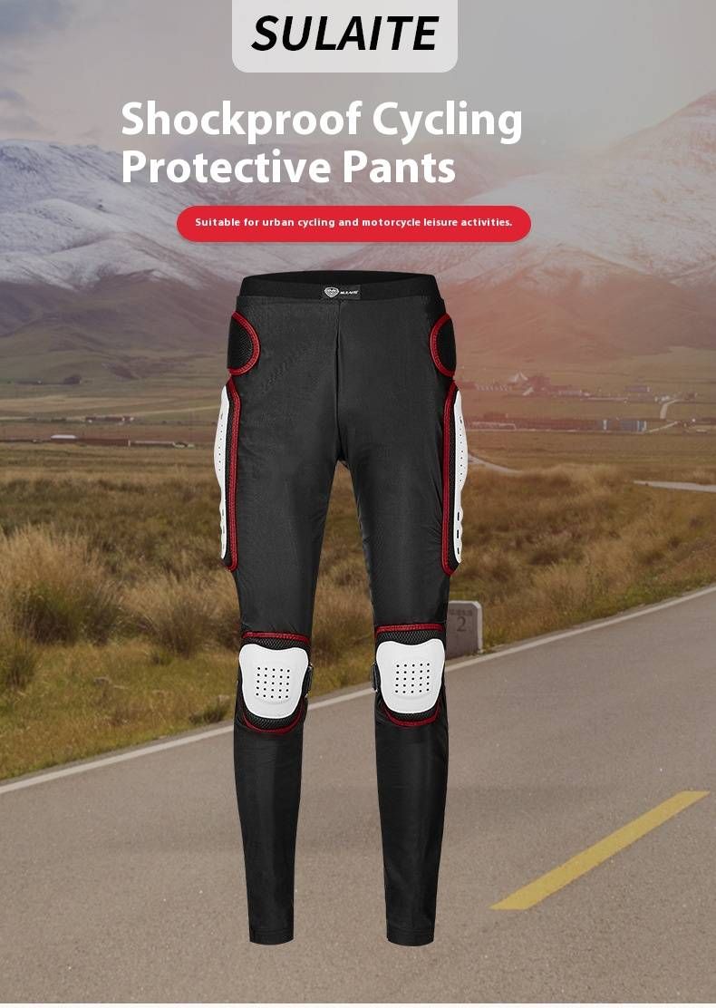 Pantaloni protettivi da moto per fuoristrada e sport estremi - Protezione ginocchia certificata CE - Piastre di protezione in PE resistenti - Nero/Rosso - Dalla S alla 4XL_voghion.com