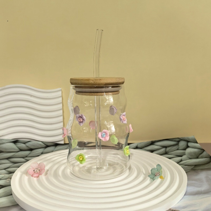 Kreativer Rosenglasbecher, hochwertiger Nischen-Saft-Milchteebecher, exquisiter Becher, Wasserbecher mit großem Fassungsvermögen und Strohhalm_voghion.com