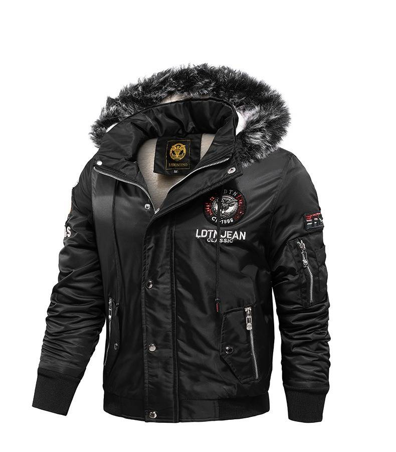 Giacca invernale in pile con cappuccio da uomo, foderata in pelliccia sintetica, vestibilità slim, con cerniera, per abbigliamento casual e streetwear (rosso/nero/blu, M-5XL)_voghion.com