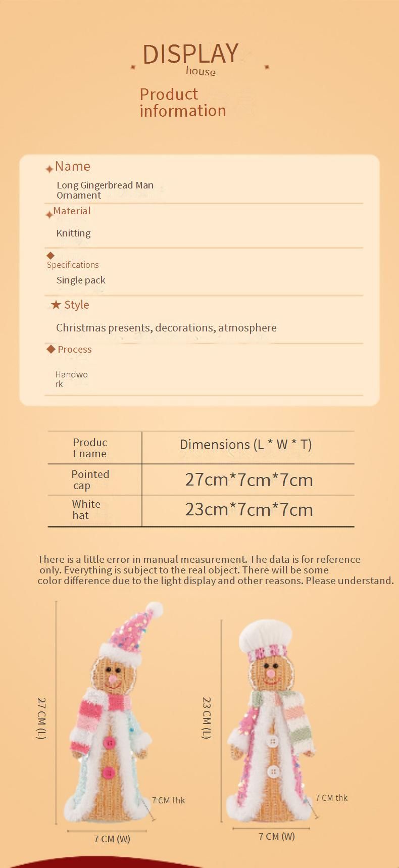 Ornement de Noël vintage représentant un bonhomme en pain d'épice debout - Décoration festive pour les fêtes, la maison et le bureau_voghion.com