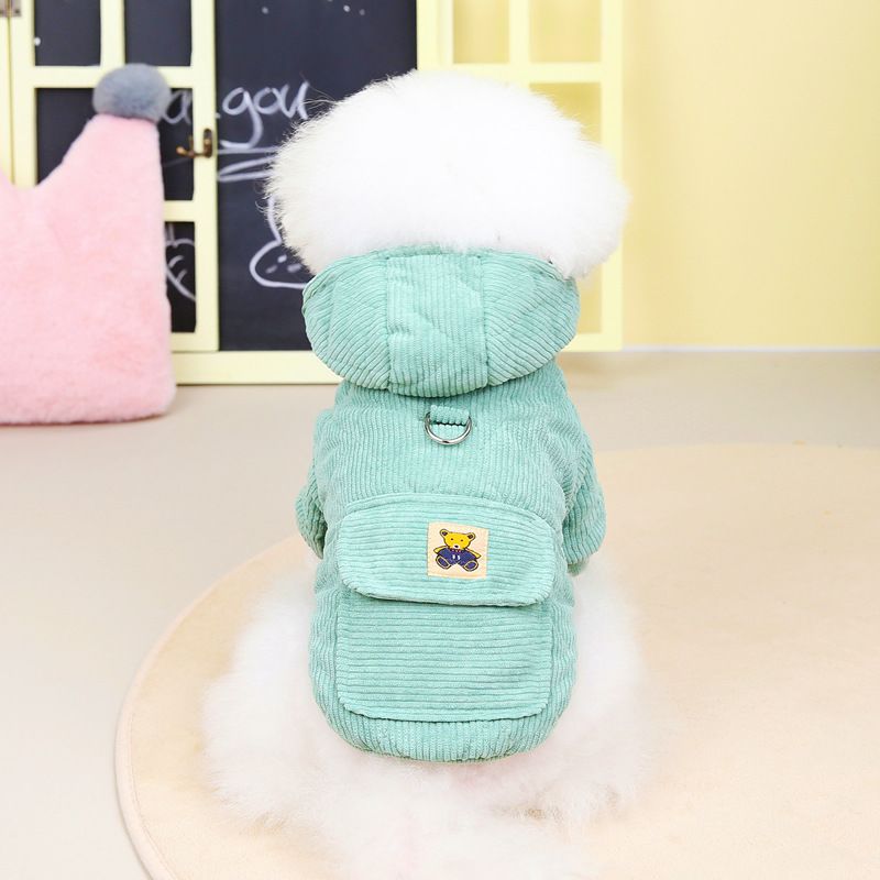 Dog autumn and new Teddy pet clothing winter plush corduroy pull loop two legged cotton clothes_voghion.com