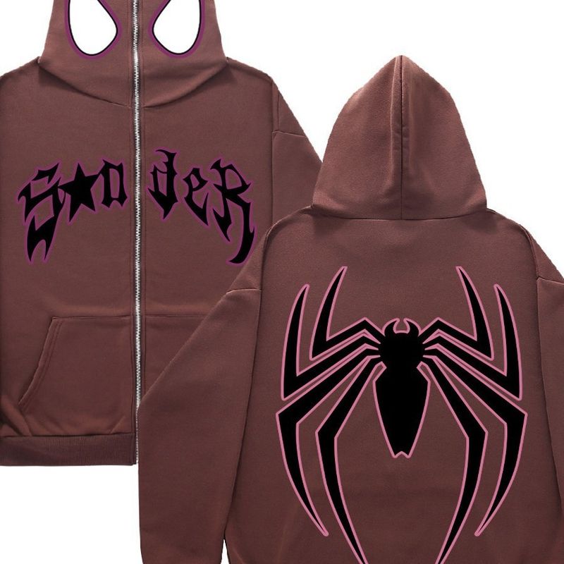 Y2K Zipper Hoodie Harajuku Gothic Kleidung Spinnennetz Herren Damen Streetwear Sweatshirt Mode_voghion.com
