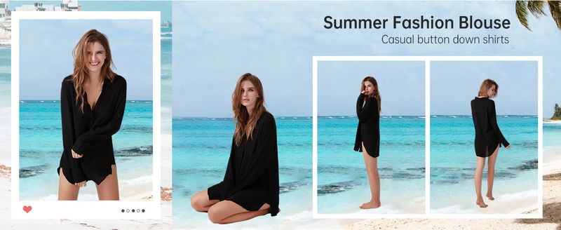 Sleep For Women Button Down Shirts Long Sleeve Sleepwear Swimsuit Cover Ups Soft Pajama Tops_voghion.com